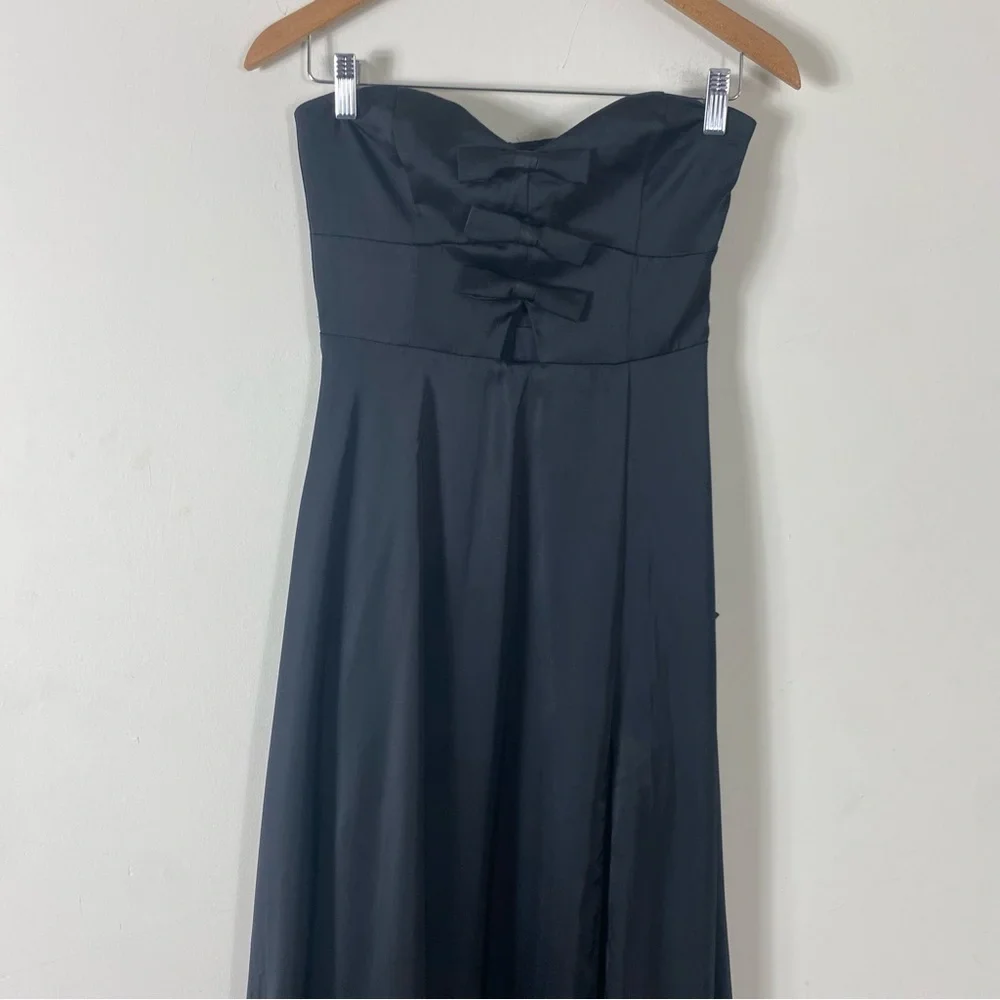 NEW Lulu’s Upscale Poise Black Satin Bow Strapless Maxi Dress Black